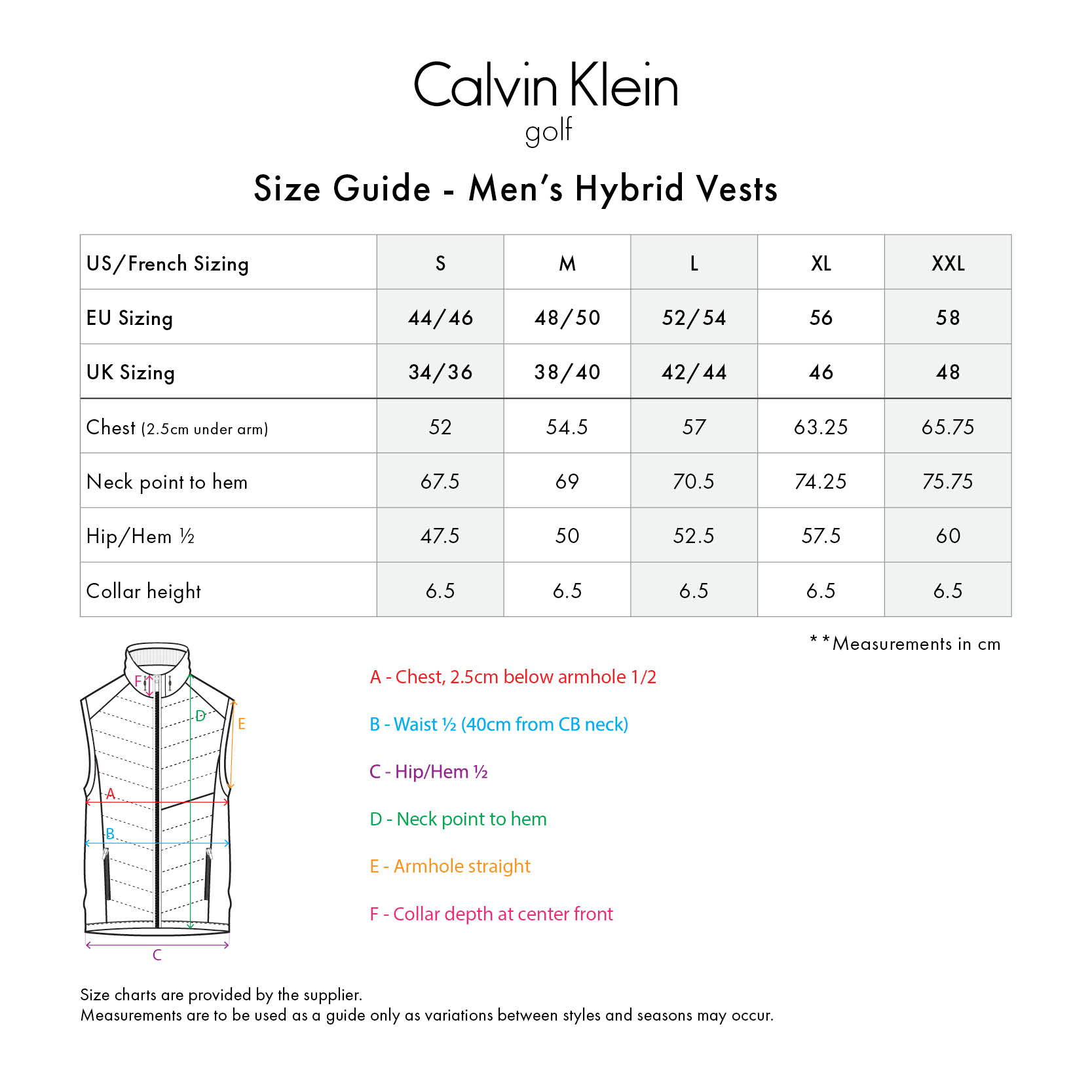 calvin klein-vests-mens size chart